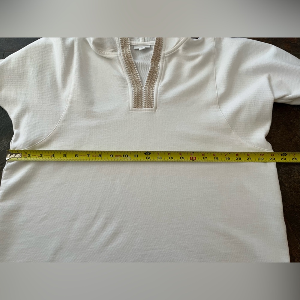 Women’s Pure Jill cream cotton boho resortwear pull over hood tunic. Medium - Picture 10 of 16